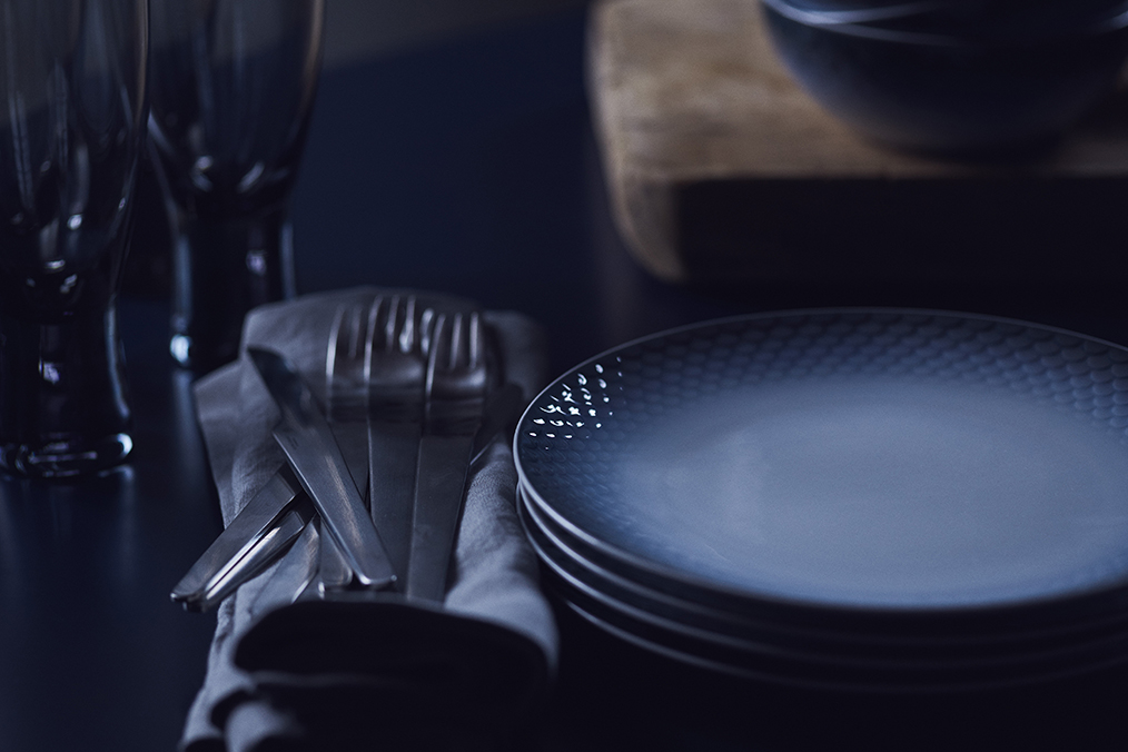 Stacked HAV Plates on a dinner table